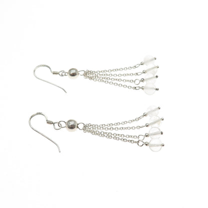 925 Sterling Silver Vintage Clear Crystal Tassel Dangle Earrings