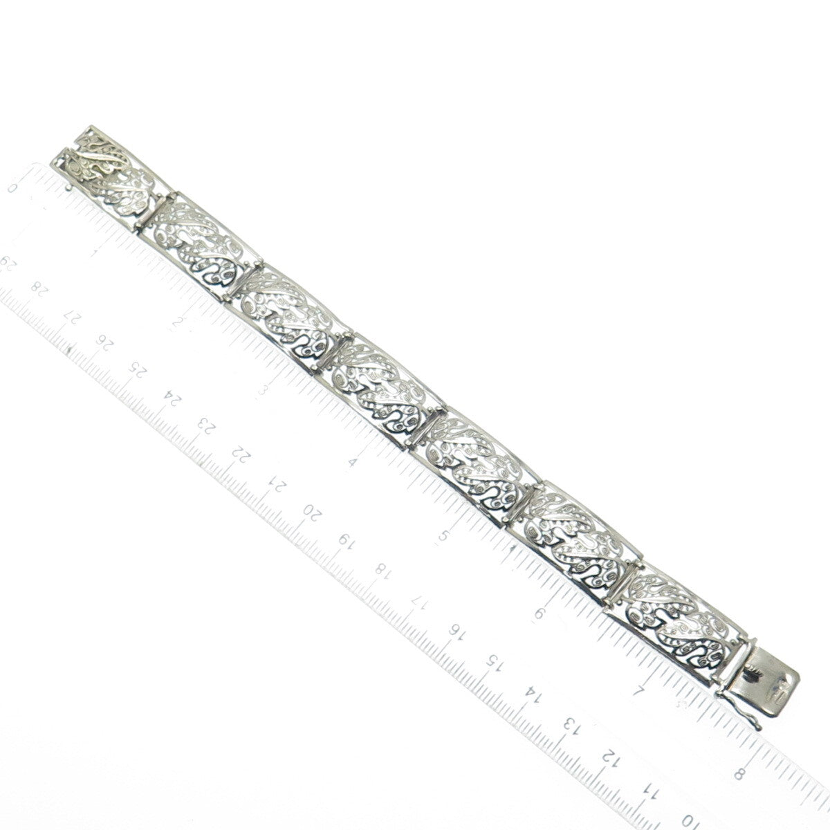 925 Sterling Silver Antique Germany Maple Leaf Panel Link Bracelet 7.25"