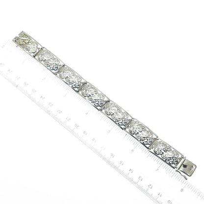 925 Sterling Silver Antique Germany Maple Leaf Panel Link Bracelet 7.25"