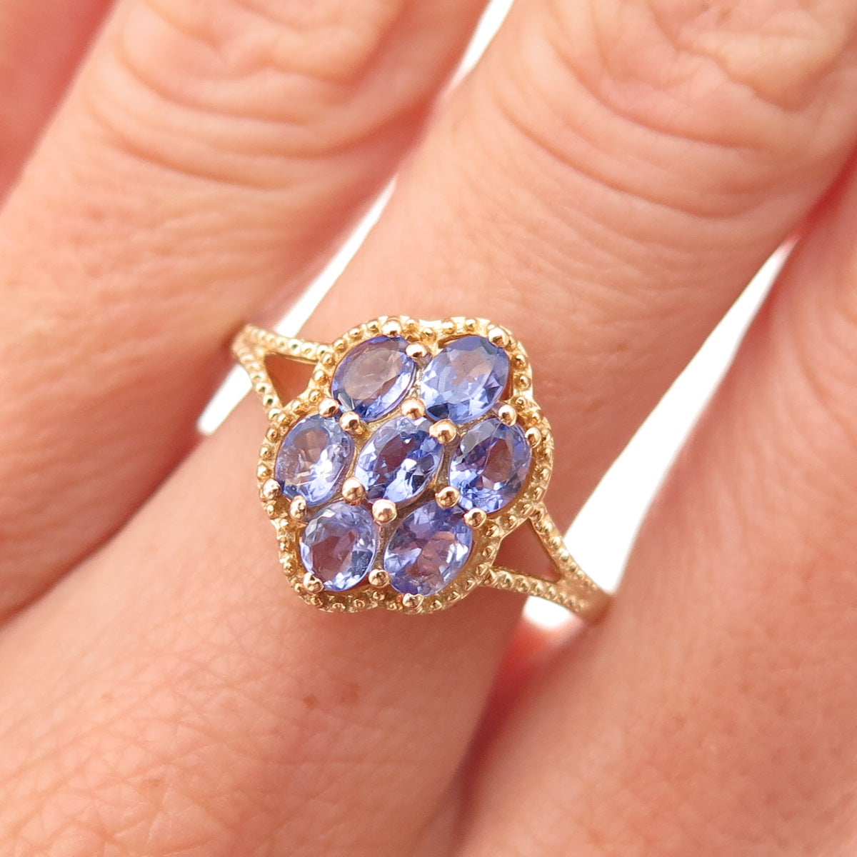 Chuck Clemency 925 Sterling Silver Gold Plated Real Tanzanite Ring Size 8.25