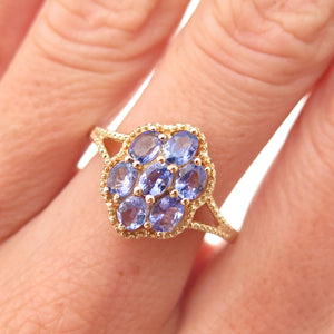 Chuck Clemency 925 Sterling Silver Gold Plated Real Tanzanite Ring Size 8.25