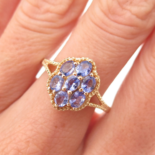 Chuck Clemency 925 Sterling Silver Gold Plated Real Tanzanite Ring Size 8.25