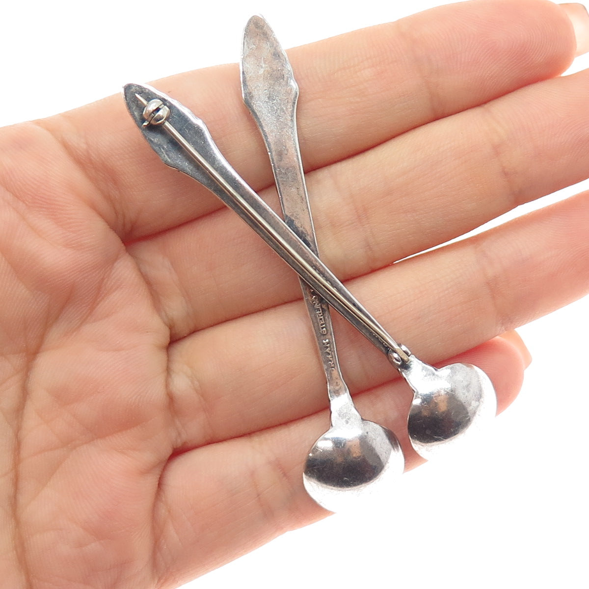 GORHAM 925 Sterling Silver Antique 1941 Sovereign-Old Crossed Spoon Pin Brooch