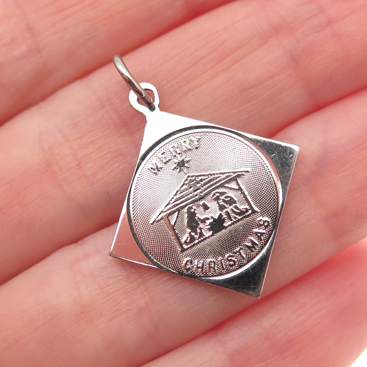JEANOR 925 Sterling Silver Vintage Merry Christmas Nativity Mini Charm Pendant