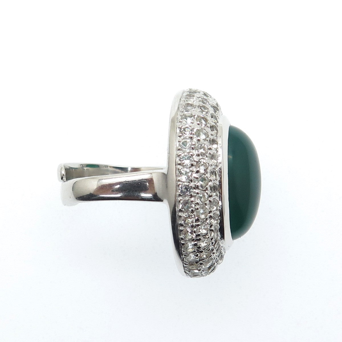 925 Sterling Silver Real Green Onyx & White Topaz Gem Adjustable Ring Size 7.25