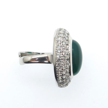 925 Sterling Silver Real Green Onyx & White Topaz Gem Adjustable Ring Size 7.25