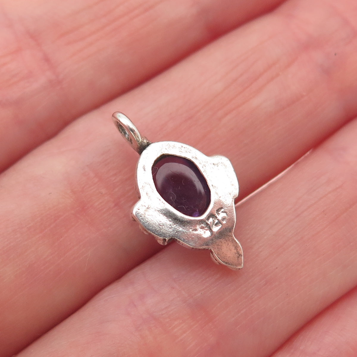 925 Sterling Silver Vintage Real Amethyst Beaded Mini Charm Pendant