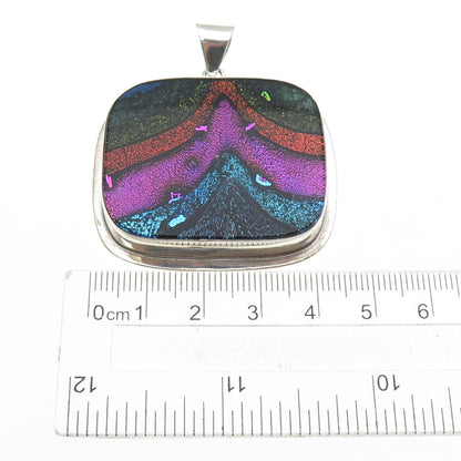 925 Sterling Silver Vintage Dichroic Glass Modernist Pendant