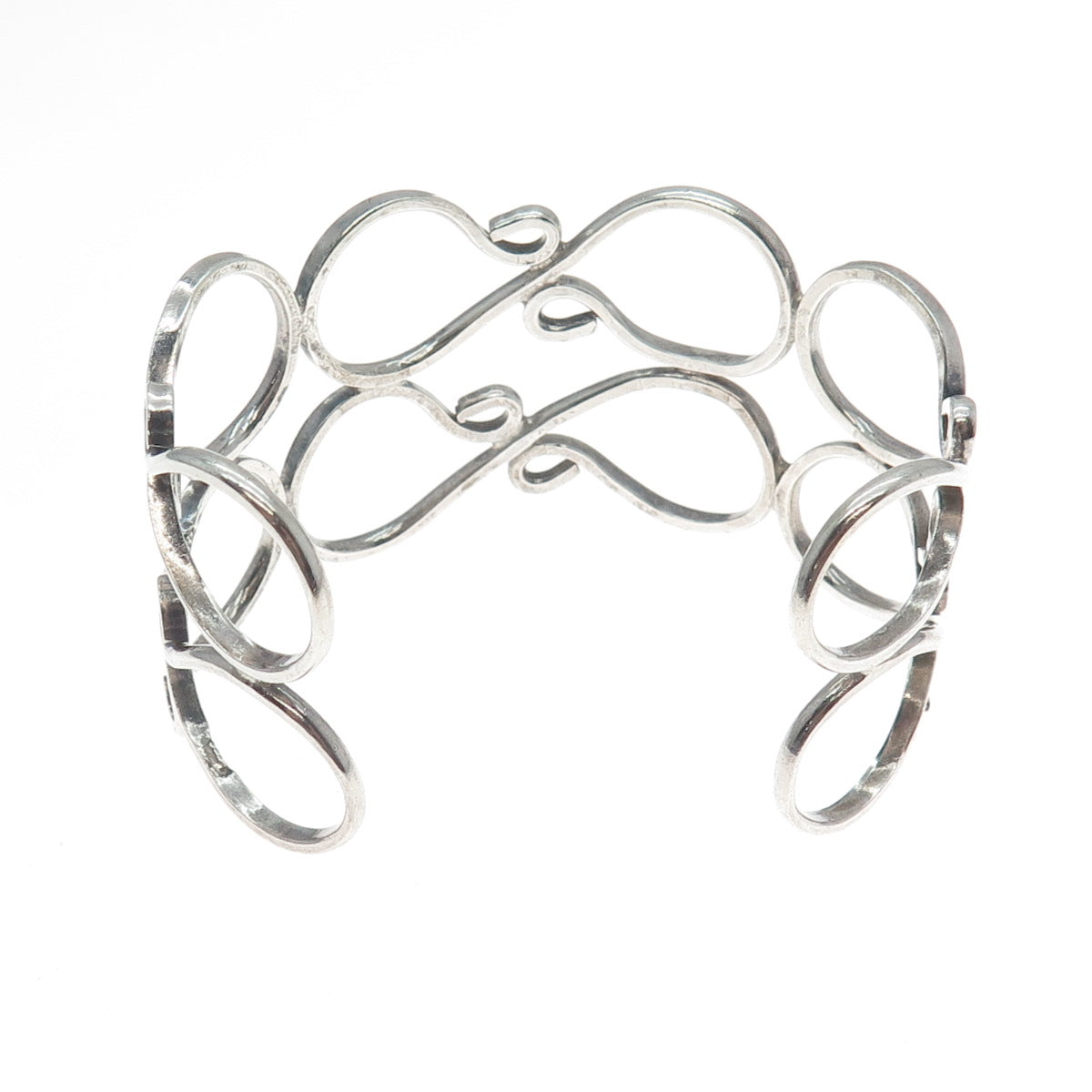 925 Sterling Silver Vintage Mexico Infinity Ornate Adjustable Cuff Bracelet 7"