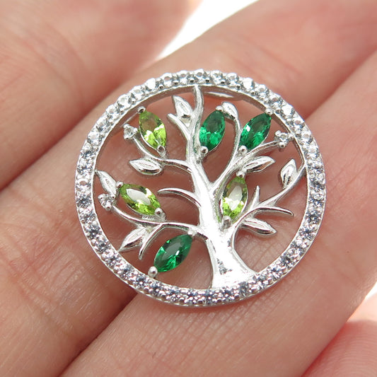 HAN 925 Sterling Silver Real Topaz Peridot Chrome Diopside Tree of Life Pendant