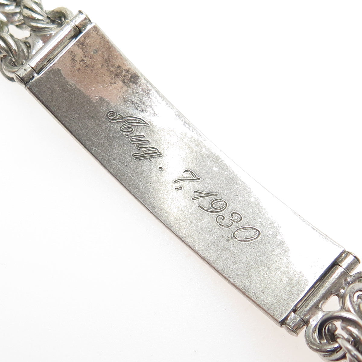 925 Sterling Silver Antique Engraved "Murray Aug 7 1930" ID Bracelet 7.75"