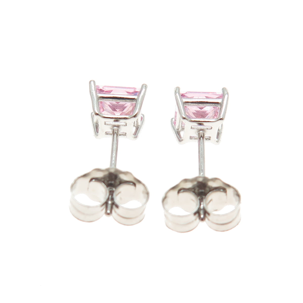 925 Sterling Silver Princess-Cut Shaped Pink C Z Stud Earrings