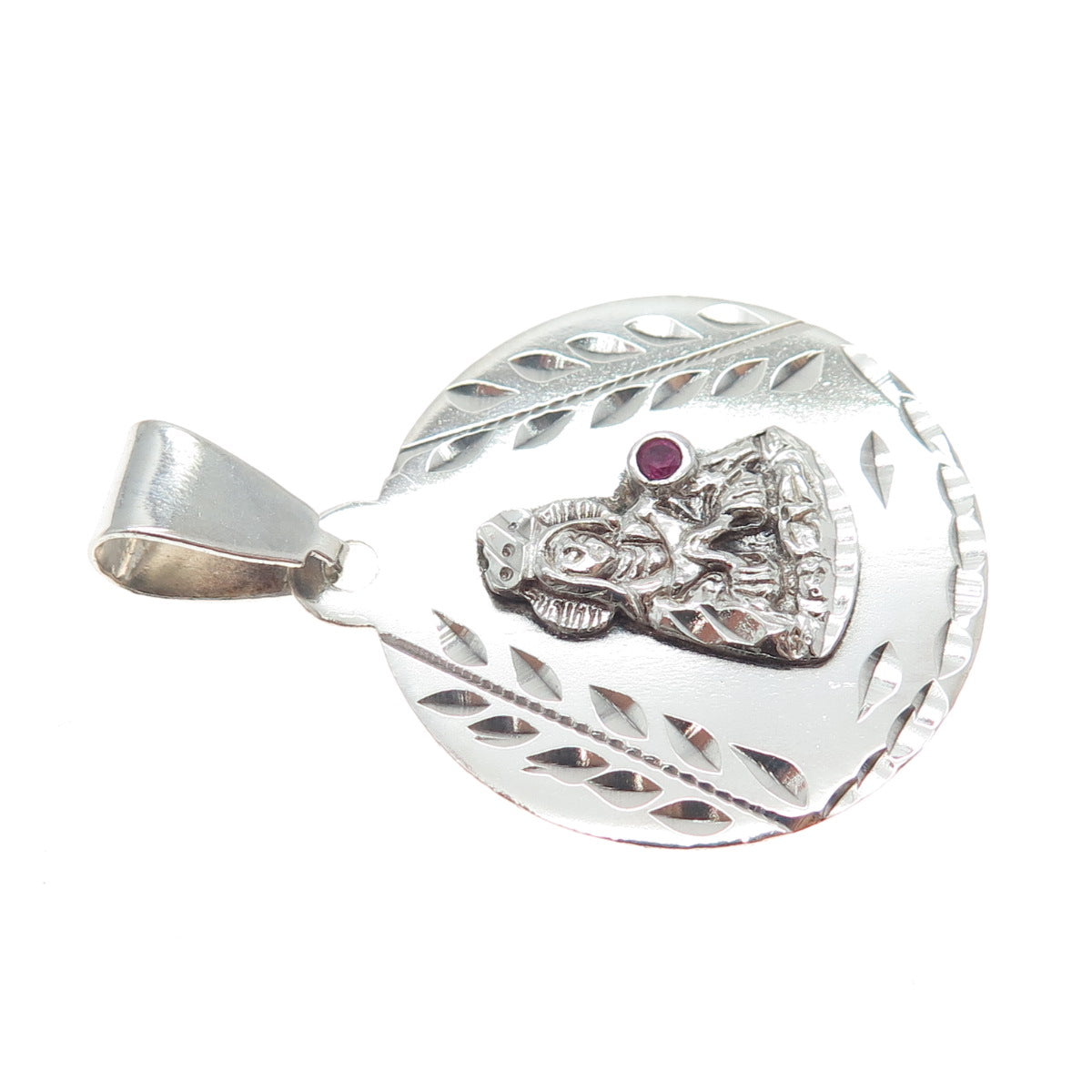 925 Sterling Silver Vintage Real Ruby St. Barbara Religious Charm Pendant