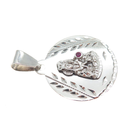 925 Sterling Silver Vintage Real Ruby St. Barbara Religious Charm Pendant