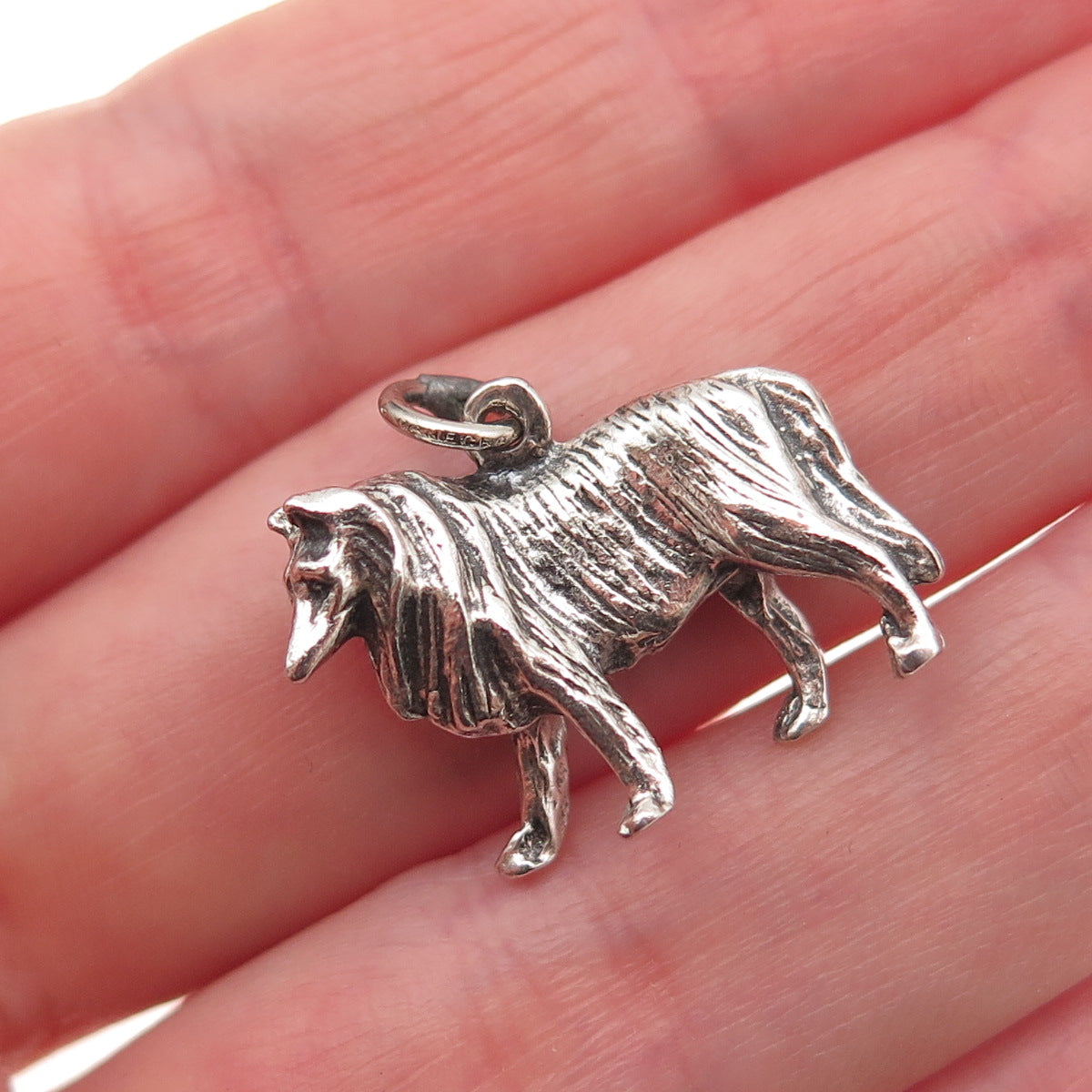 Danecraft 925 Sterling Silver Vintage Border Collie Oxidized 3D Charm Pendant