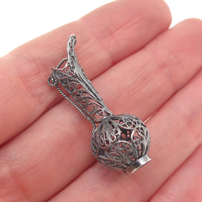 800 Silver Antique Art Deco Jug Filigree Oxidized 3D Charm Pendant