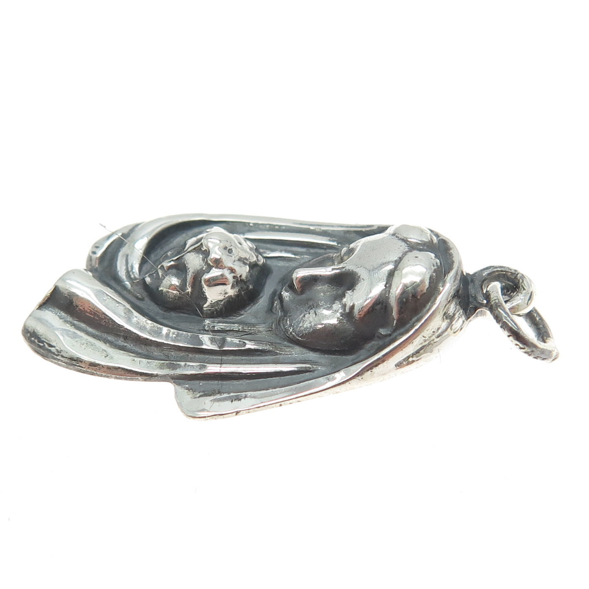 925 Sterling Silver Antique Art Deco St. Mary & Baby Jesus Religious Pendant