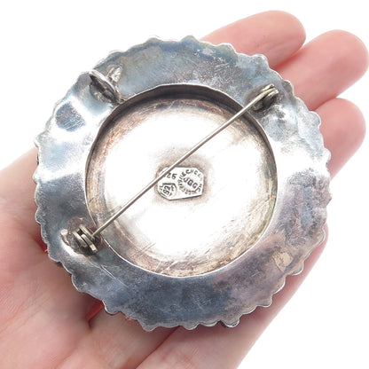 925 Sterling Silver Vintage Mexico Carved Jade Aztec God Face Pin Brooch Pendant