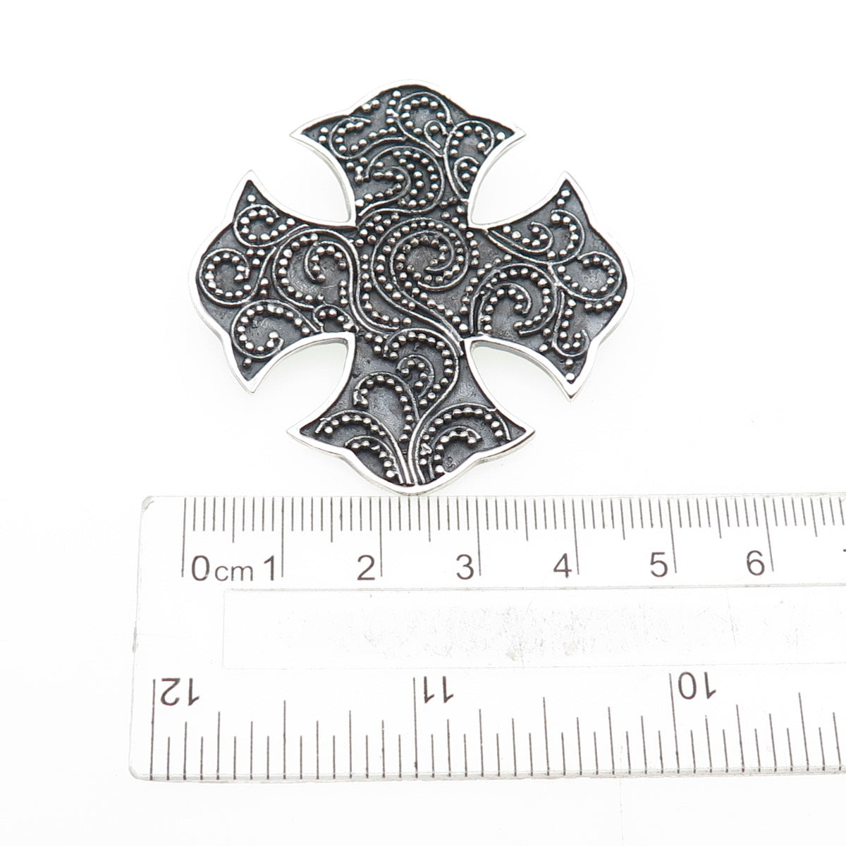 CFJ Collins Fine Sterling Silver Vintage Granulated Cross Oxidized Slide Pendant