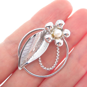 CURTIS CREATIONS Sterling Silver Antique Art Deco Real Pearl Flower Pin Brooch