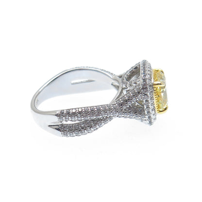 DSMK 925 Sterling Silver White & Yellow C Z Sparkle Ring Size 6.25