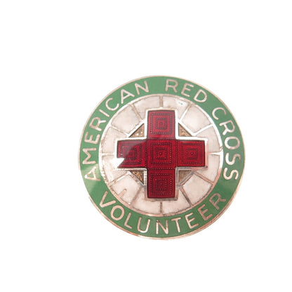 Art's Elegance 925 Sterling Antique WWII Enamel American Red Cross Volunteer Pin