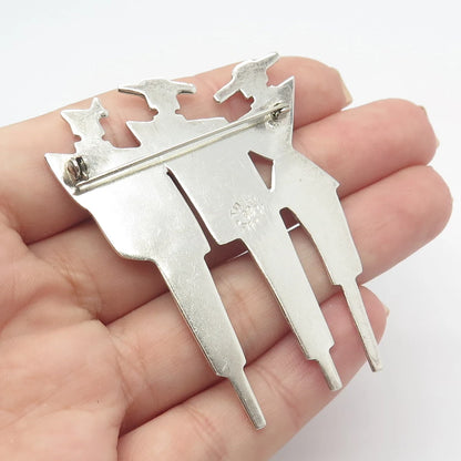 925 Sterling Silver Vintage Mexico Woman & Mans Silhouette Pin Brooch