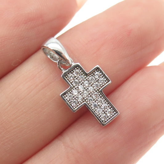 925 Sterling Silver Pave C Z Cross Pendant