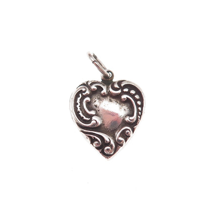 925 Sterling Silver Antique Art Deco Engraved Heart Chatelaine Charm Pendant