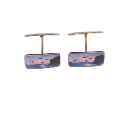 Aksel Holmsen 925S Sterling Gold Plated Vintage Norway Enamel Reindeer Cufflinks