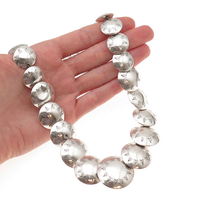 Jimmy Yazzie Navajo Old Pawn Sterling Graduated Concho Navajo Pearl Necklace 24"