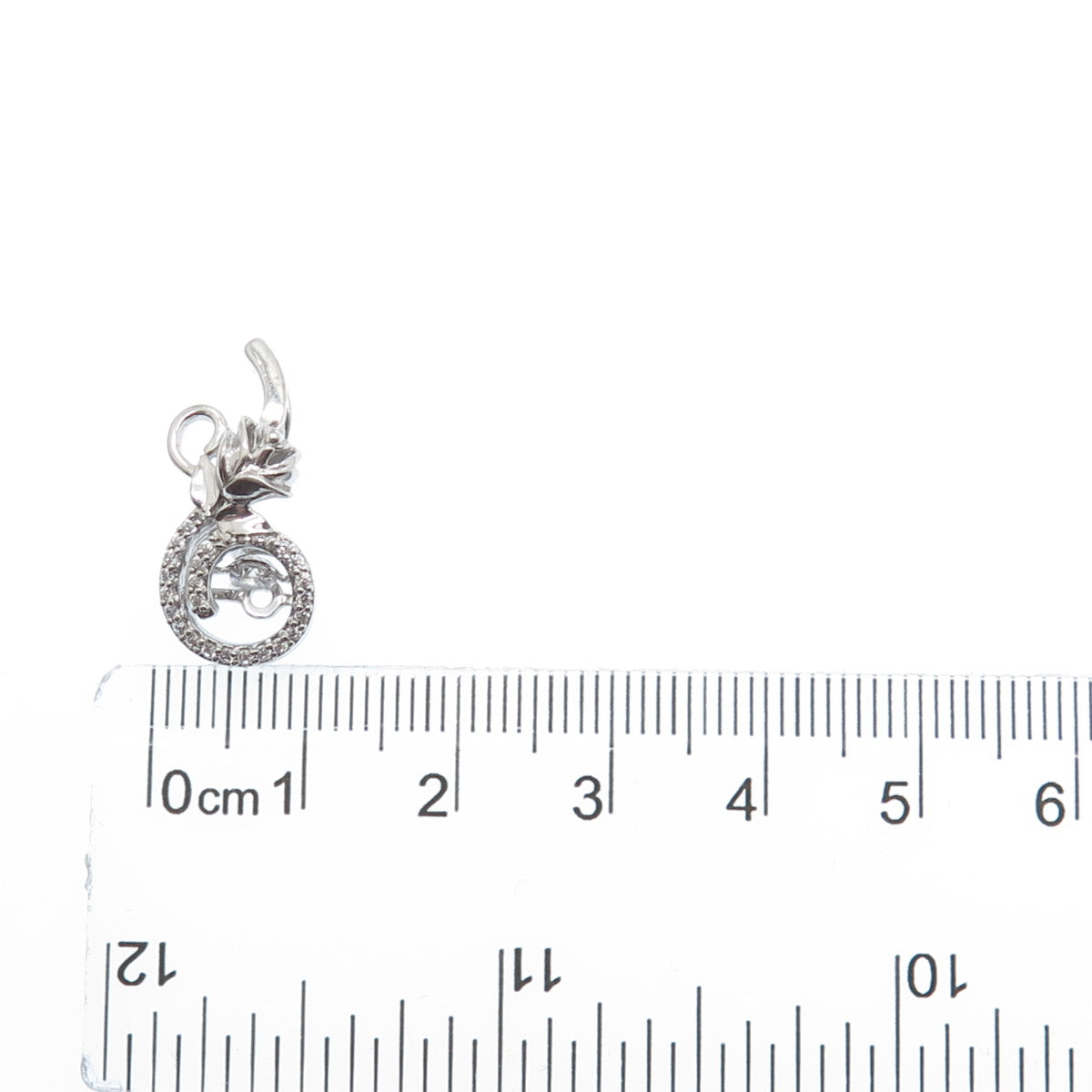 925 Sterling Silver Round-Cut C Z Rose Flower Minimalist Charm Slide Pendant