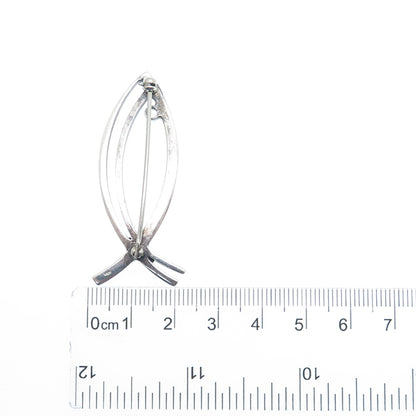 925 Sterling Silver Vintage Ichthys Religious Pin Brooch