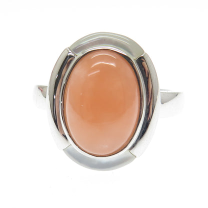 925 Sterling Silver Real Mother-of-Pearl & Peach Jade Gemstone Ring Size 11