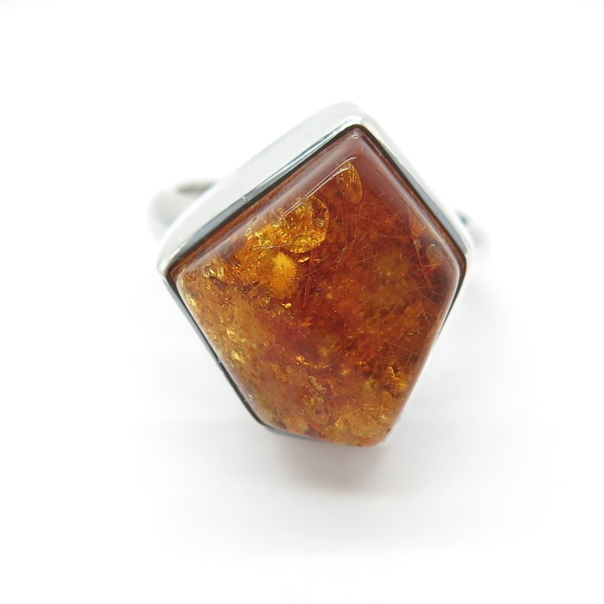 925 Sterling Silver Vintage Real Baltic Amber Modernist Ring Size 9