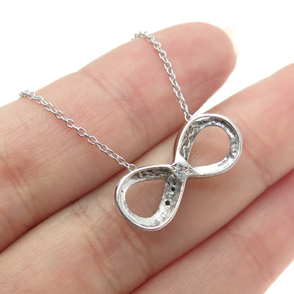 925 Sterling Silver Real Round-Cut Blue Diamond Infinity Chain Necklace 18"