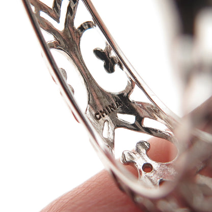 925 Sterling Silver Ornate Heart & Butterfly Oval Hoop Earrings