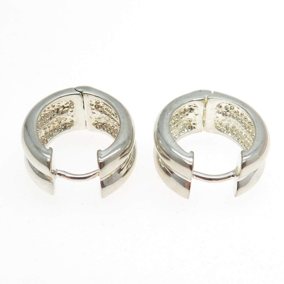 925 Sterling Silver Vintage Puffy Hoop Earrings