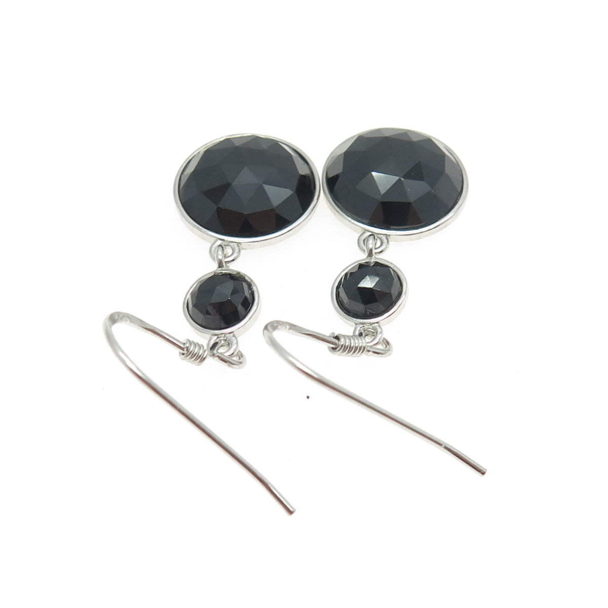 925 Sterling Silver Vintage Real Black Spinel Gemstone Dangle Earrings