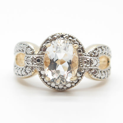 925 Sterling Silver Gold Plated DBJ Real Light Blue Topaz Gem Ring Size 8