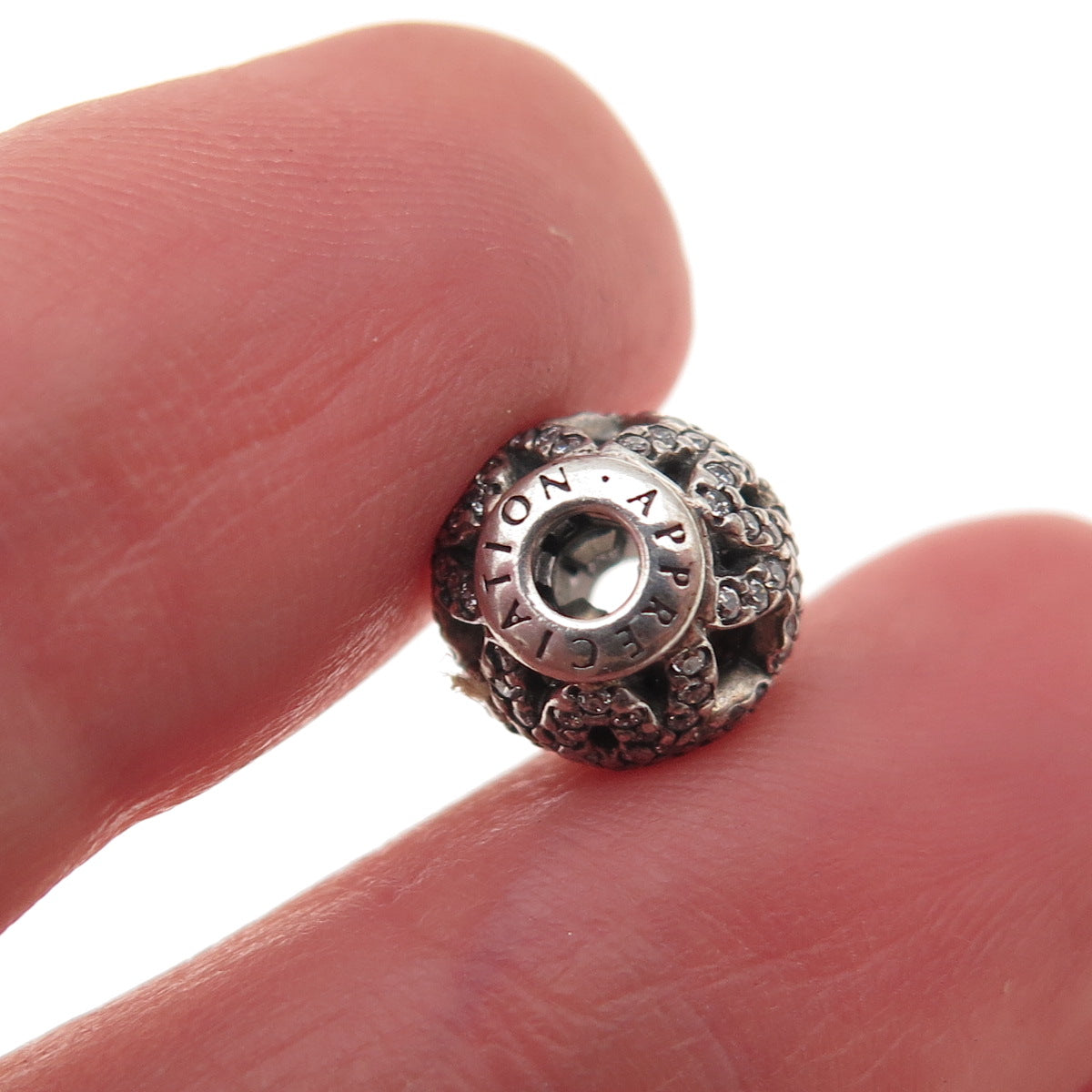 Pandora 925 Sterling Silver C Z Essence Appreciation Slide Bead Charm