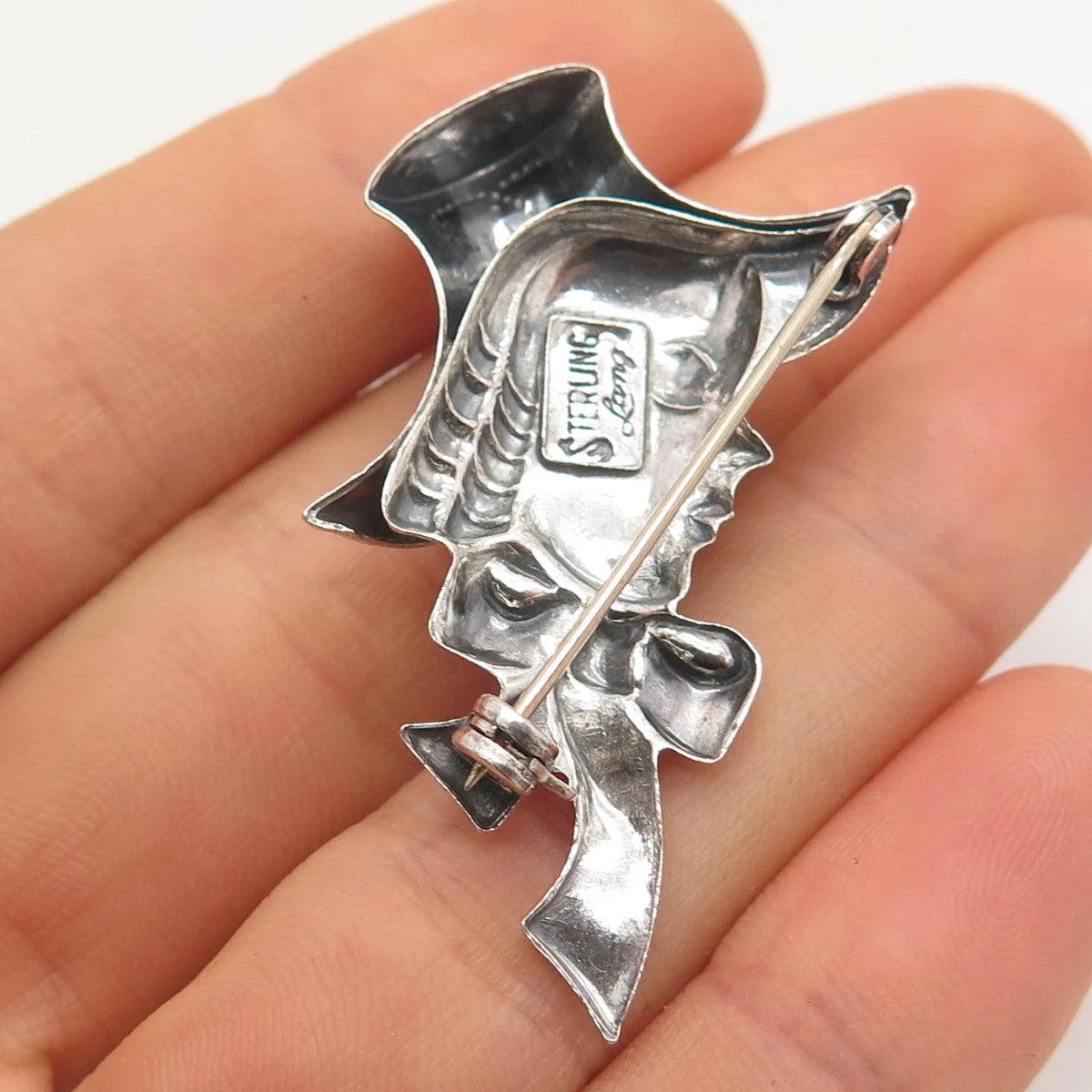 925 Sterling Silver Vintage Lang Lady in Hat Pin Brooch