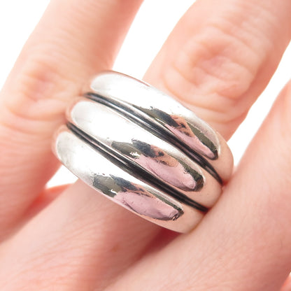 925 Sterling Silver Vintage Spain Modernist Ribbed Oxidized Ring Size 6