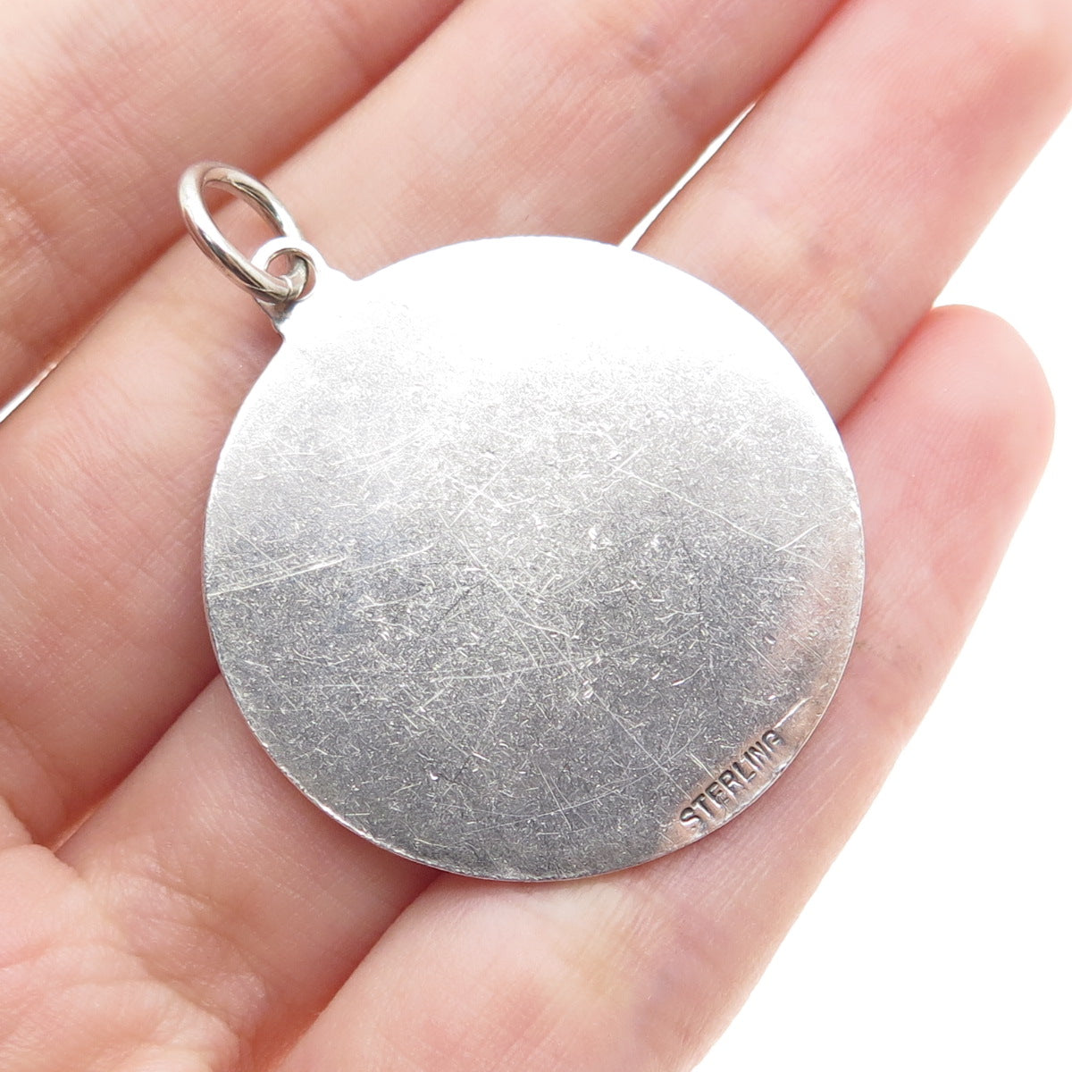 925 Sterling Silver Vintage Engraved Angie Round Tag Charm Pendant