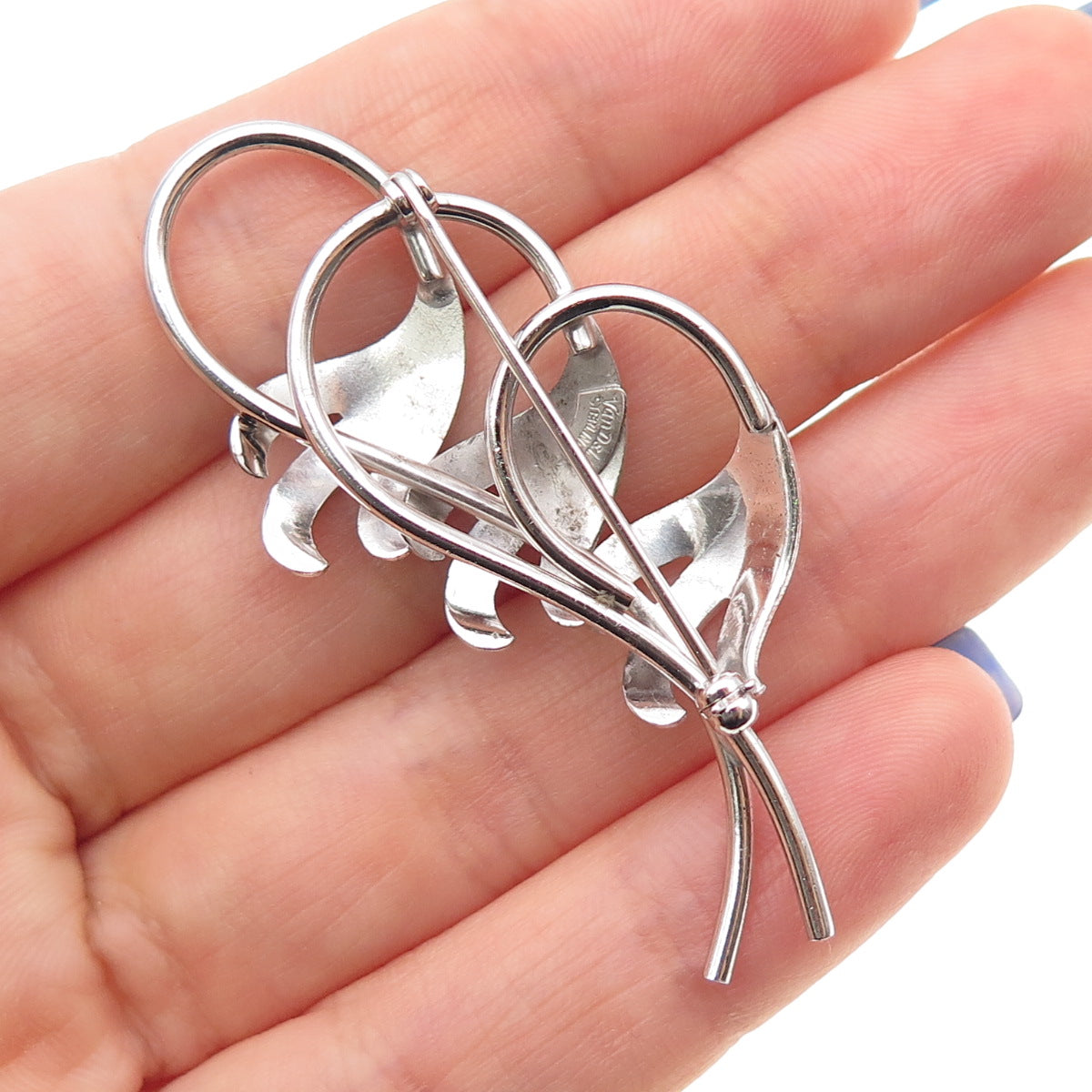Van Dell 925 Sterling Silver Antique Art Deco Flower Pin Brooch