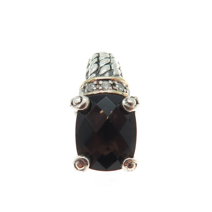 TOWN & COUNTRY 14K Gold Sterling Silver Real Diamond Smoky Quartz Mini Pendant