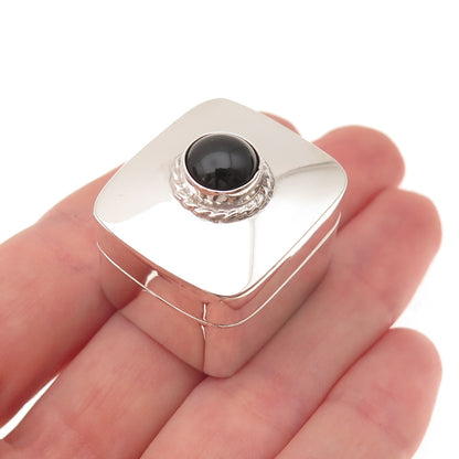 925 Sterling Silver Vintage Mexico Real Black Onyx Pill / Snuff Box