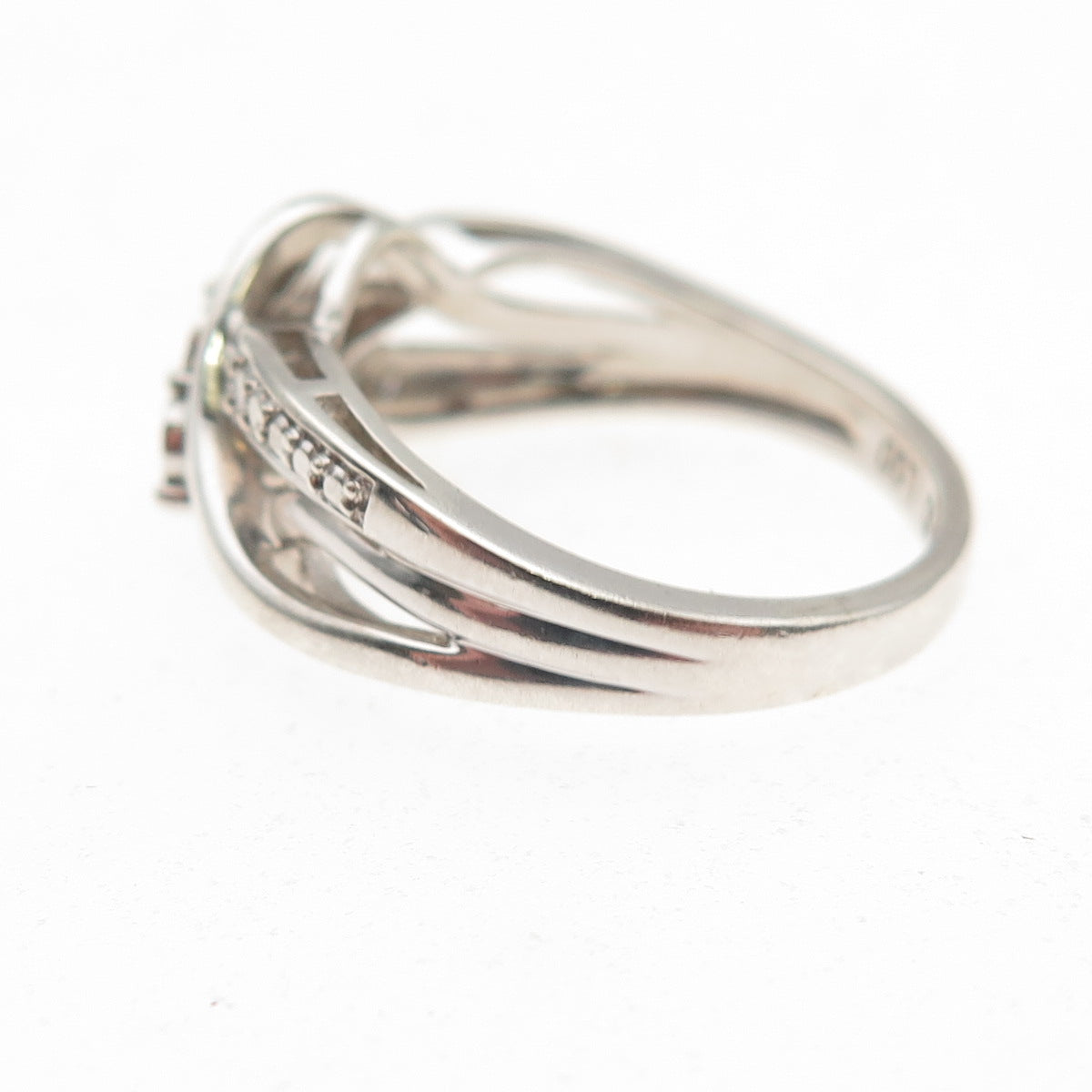 925 Sterling Silver Real Round-Cut Diamond Twisted Ring Size 6