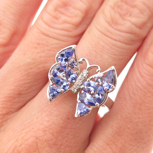 Chuck Clemency 925 Sterling Silver Real Tanzanite Topaz Butterfly Ring Size 8.25