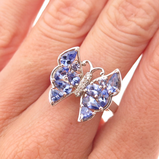 Chuck Clemency 925 Sterling Silver Real Tanzanite Topaz Butterfly Ring Size 8.25